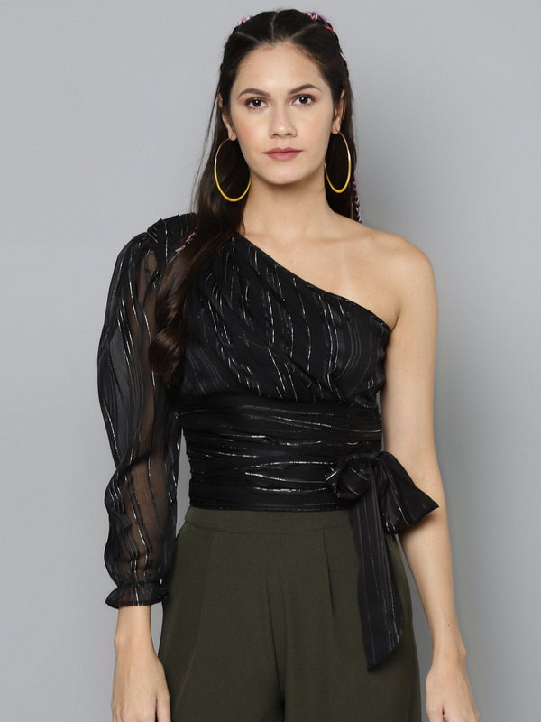 Women's Black One Shoulder Top - SASSAFRAS