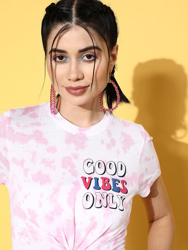 Women's Pink Good Vibes Tie Dye T-Shirt - Lyush