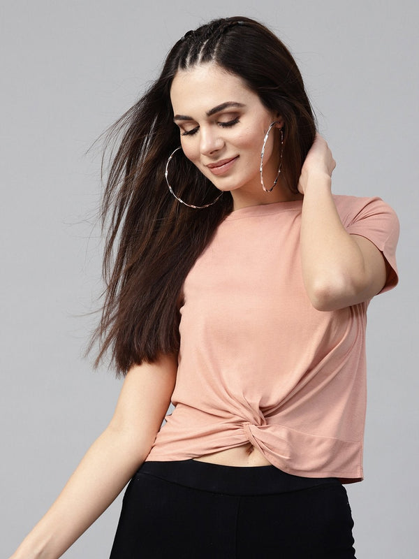 Women's Peach Knot Hem Crop Tee - SASSAFRAS