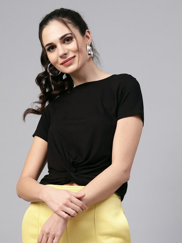 Women's Black Knot Hem Crop Tee - SASSAFRAS