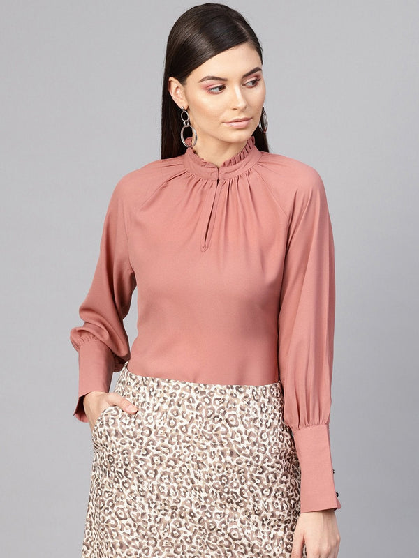 Women's Baked Pink Pleated Collar Top - SASSAFRAS