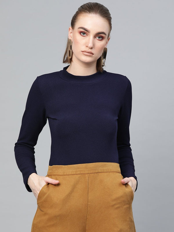 Women's Navy Turtle Neck Top - SASSAFRAS