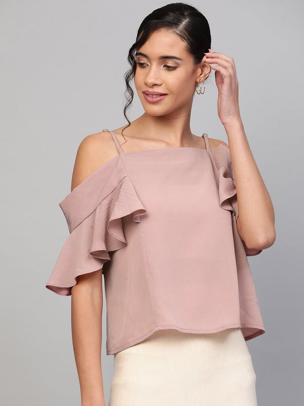 Women's Baked Pink Strappy Cold Shoulder Top - SASSAFRAS