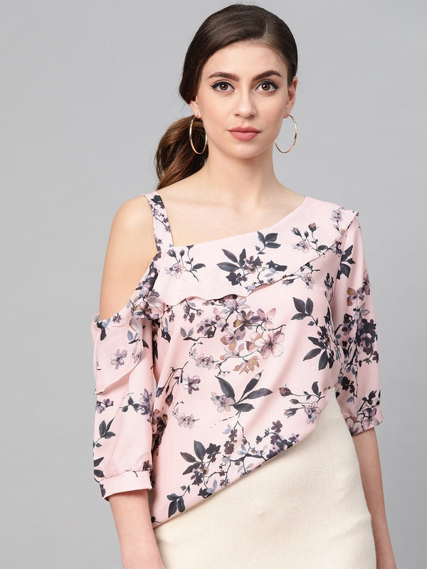 Women's Pink Floral One Strap Top - SASSAFRAS