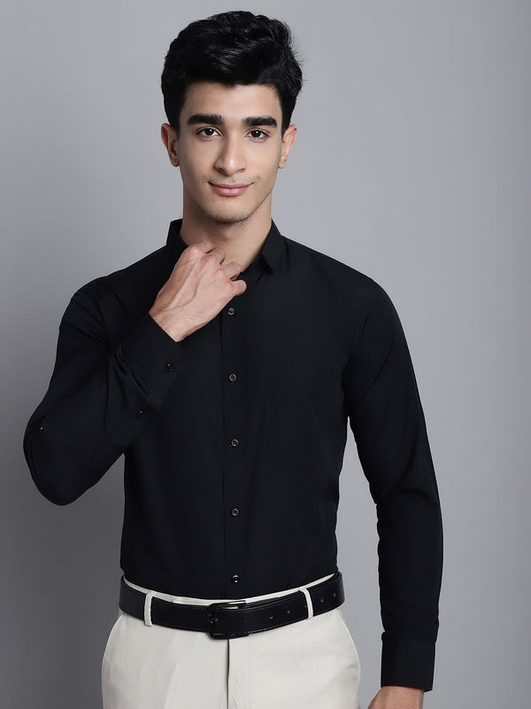 Jashvi Men's Cotton Solid Black Formal Shirt's