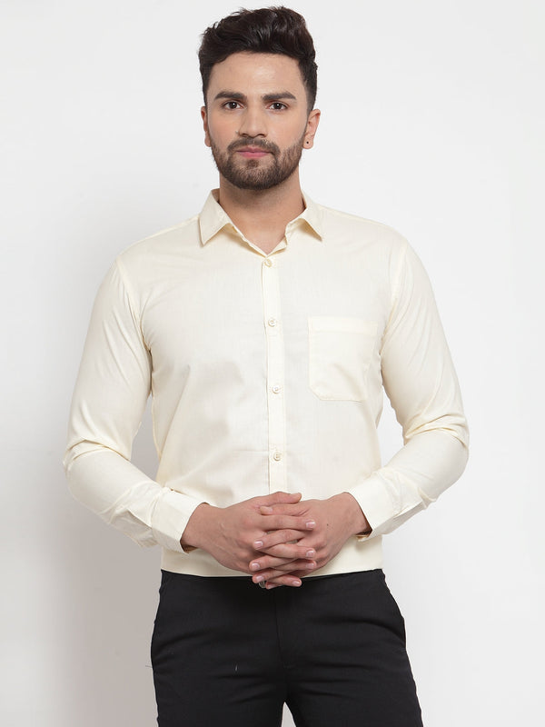 Jashvi Men's Cotton Solid Cream Formal Shirt's