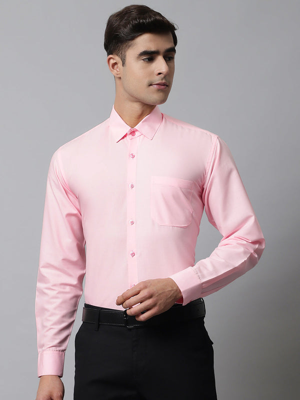 Jashvi Men's Cotton Solid Light Pink Formal Shirt's