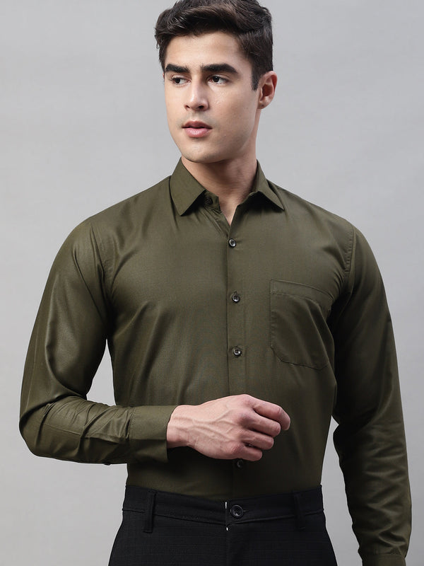 Jashvi Men's Cotton Solid Mehndi Green Formal Shirt's