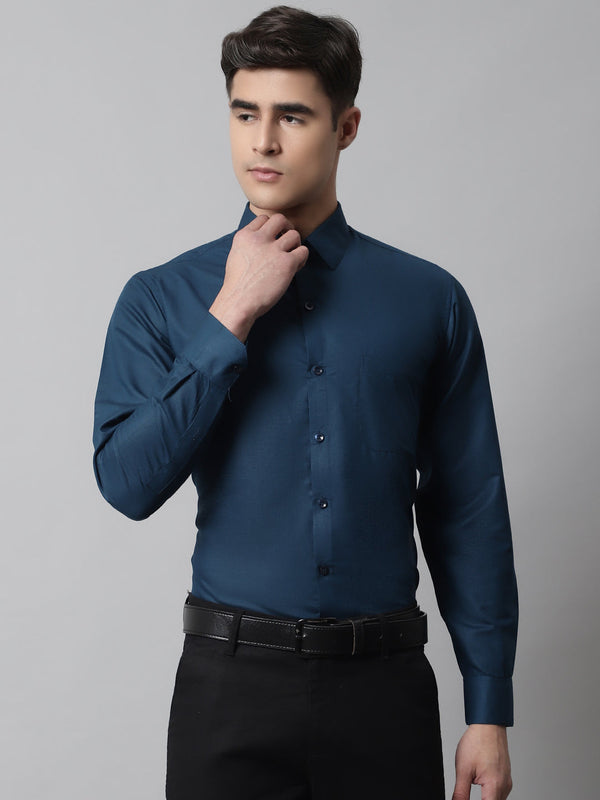 Jashvi Men's Cotton Solid Teal Blue Formal Shirt's