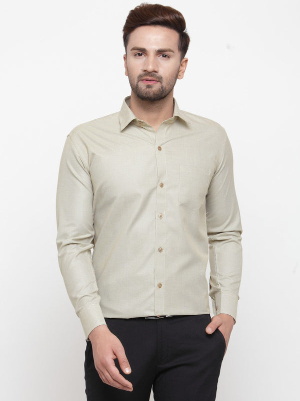 Men's Olive Cotton Geometric Formal Shirts ( SF 434Olive ) - Jainish