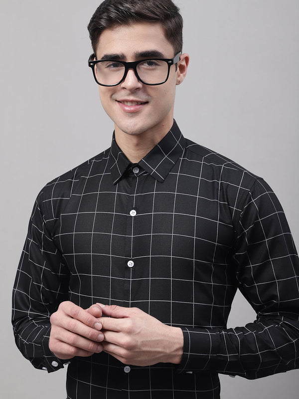 Men's Black Cotton Checked Formal Shirt - Taantav