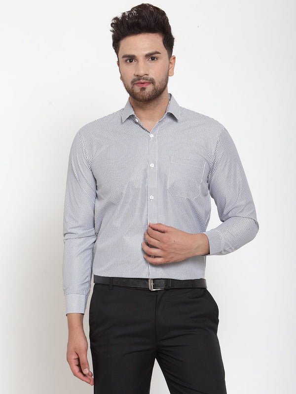 Men's Black Cotton Striped Formal Shirt's ( SF 759Black ) - Jainish