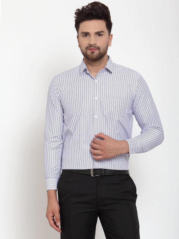 Men's Grey Cotton Striped Formal Shirt's ( SF 759Light-Grey ) - Jainish