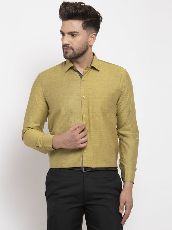 Men's Olive Cotton Polka Dots Formal Shirt's ( SF 761Olive ) - Jainish