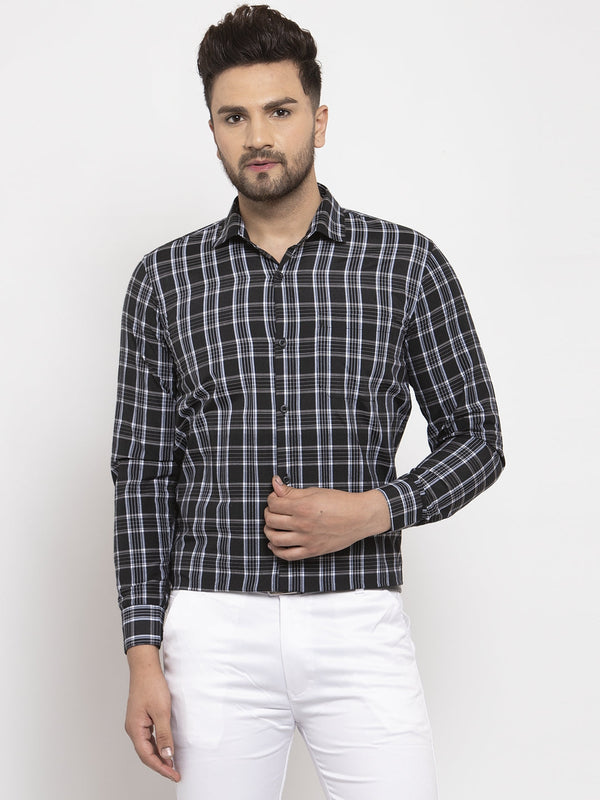 Jashvi Black Men's Cotton Checked Formal Shirt's