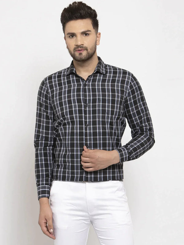 Men's Black Cotton Checked Formal Shirt's - Taantav