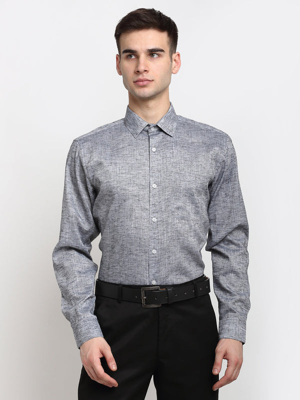 Jashvi Grey Men's Solid Cotton Formal Shirt