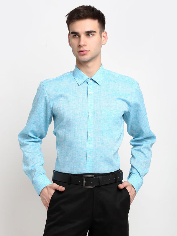 Men's Blue Solid Cotton Formal Shirt ( SF 782Sky ) - Jainish