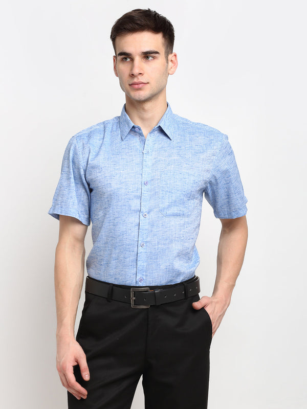 Men's Blue Solid Cotton Half Sleeves Formal Shirt ( SF 783Blue ) - Jainish