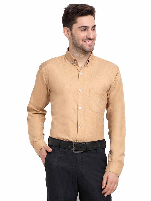 Jashvi Beige Men's Button Down Collar Cotton Formal Shirt