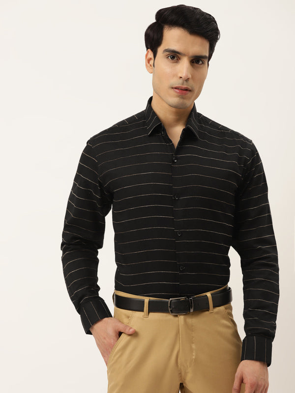 Jashvi Men's Formal Cotton Horizontal Striped Shirt