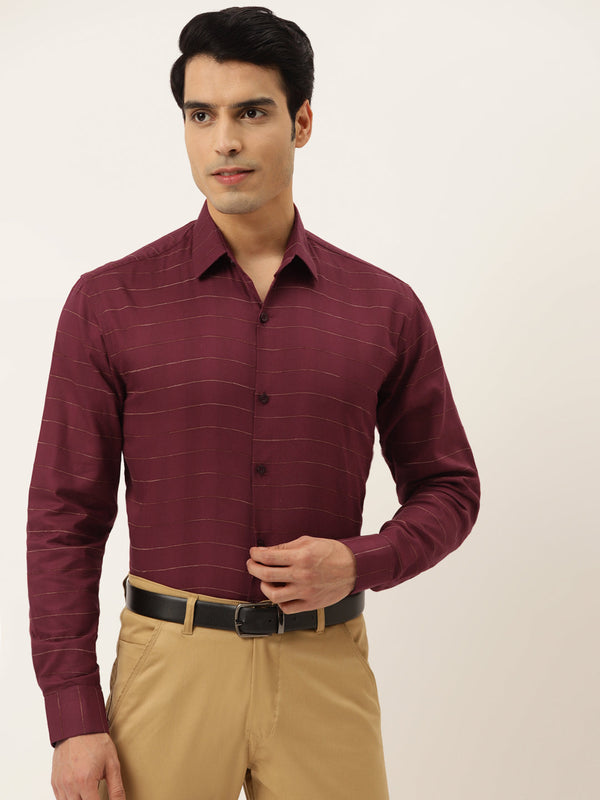 Jashvi Men's Formal Cotton Horizontal Striped Shirt