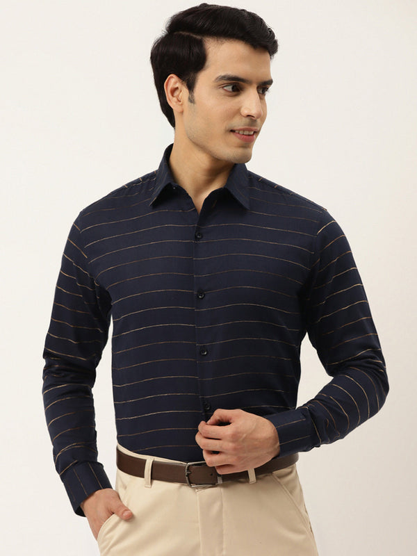 Jashvi Men's Formal Cotton Horizontal Striped Shirt