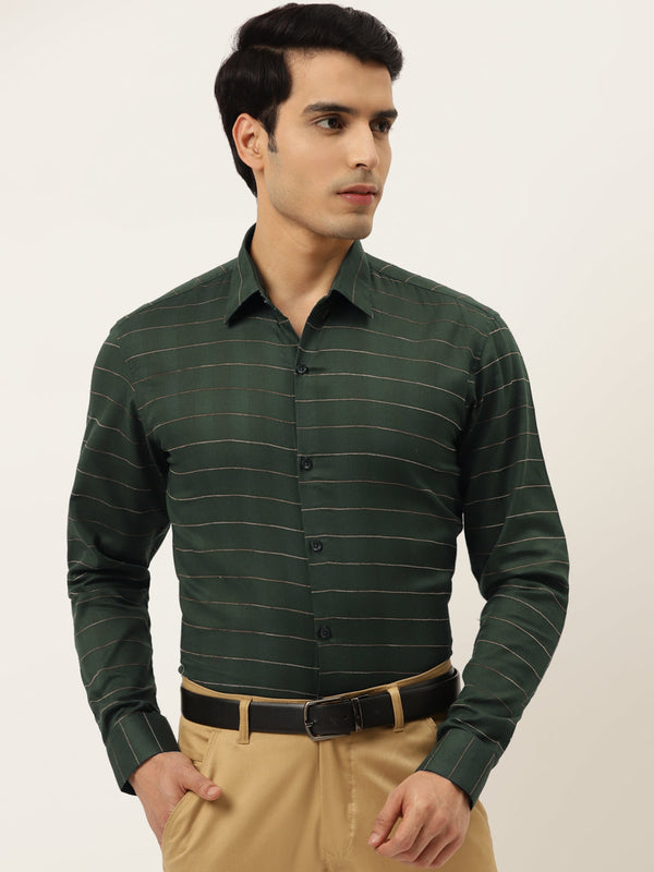 Jashvi Men's Formal Cotton Horizontal Striped Shirt