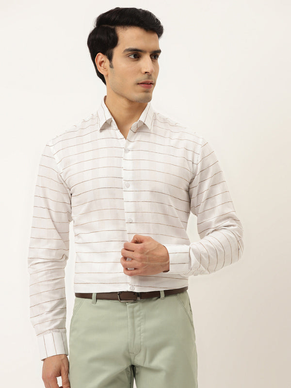 Jashvi Men's Formal Cotton Horizontal Striped Shirt