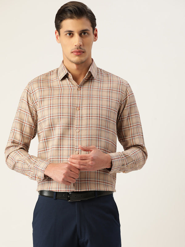 Men's Cotton Checked Formal Shirts ( SF 791Brown ) - Jainish