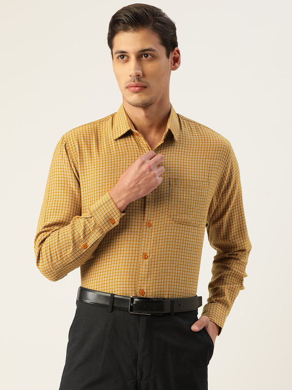 Men's Cotton Checked Formal Shirts ( SF 804Mustard ) - Jainish