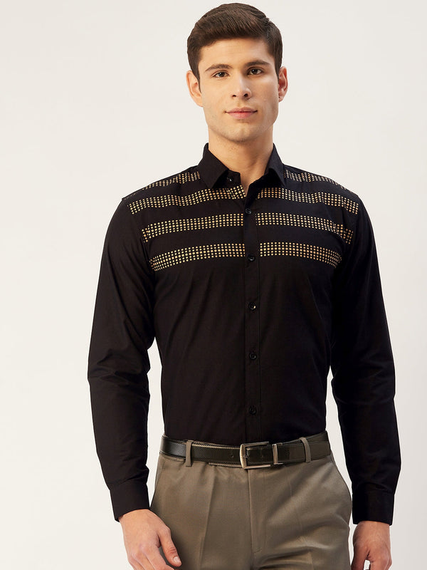 Men's Cotton Printed Formal Shirts ( SF 805Black ) - Jainish