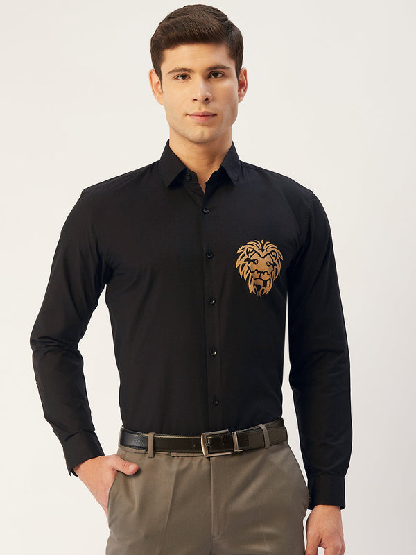 Men's Cotton Printed Formal Shirts ( SF 806Black ) - Jainish