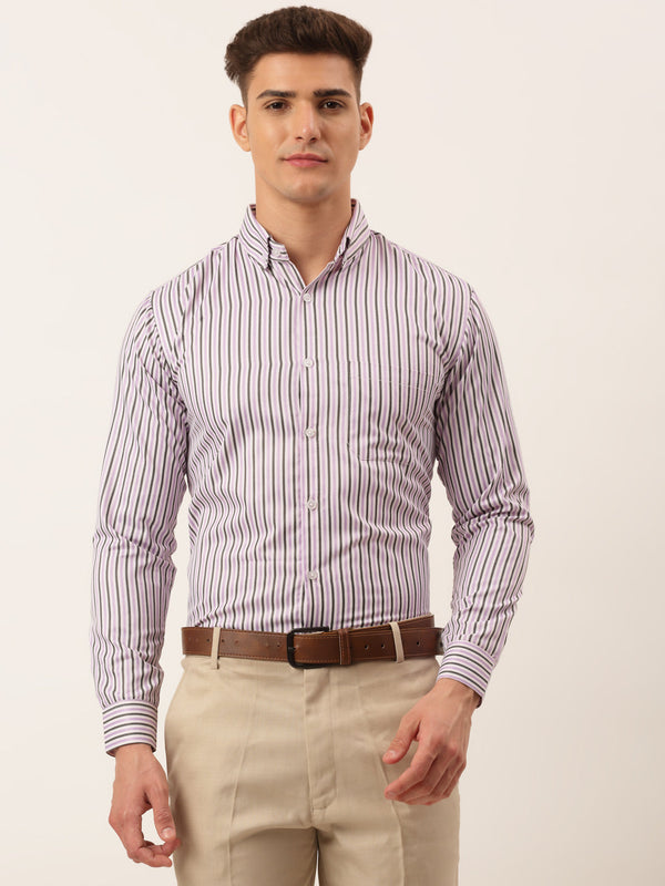 Men's Cotton Checked Button Down Collar Formal Shirts ( SF 809Light-Purple ) - Jainish