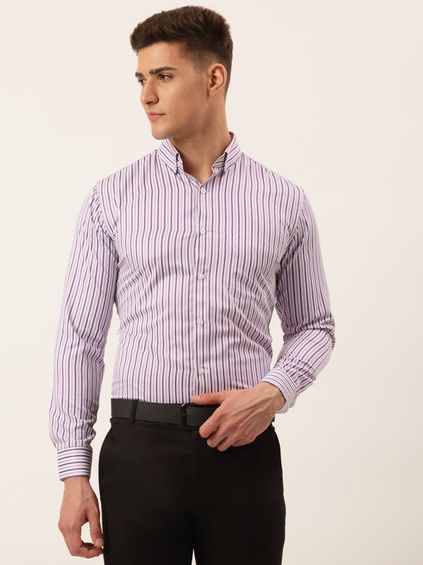 Men's Cotton Checked Button Down Collar Formal Shirts ( SF 809Purple ) - Jainish