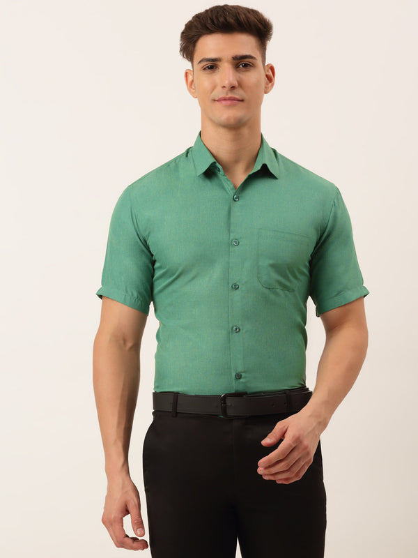 Men's Cotton Solid Half Sleeve Formal Shirts ( SF 811Green ) - Jainish