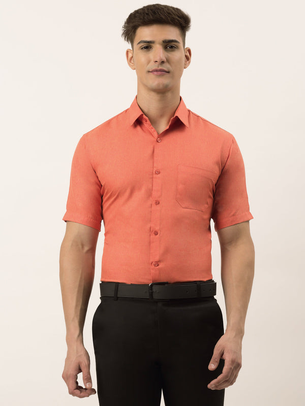 Men's Cotton Solid Half Sleeve Formal Shirts ( SF 811Peach ) - Jainish