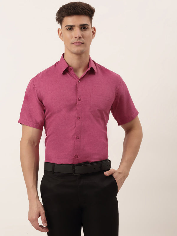 Men's Cotton Solid Half Sleeve Formal Shirts ( SF 811Pink ) - Jainish