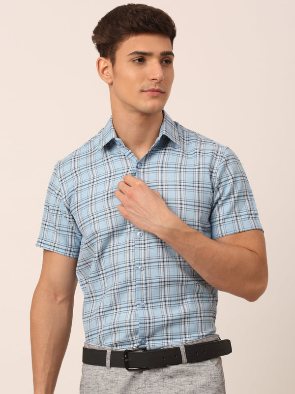 Men's Cotton Checked Half Sleeves Formal Shirts