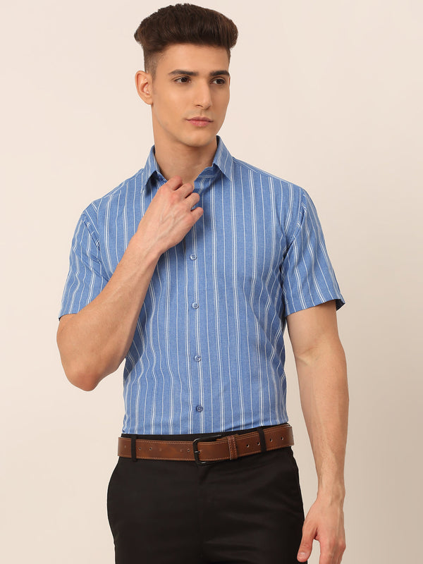 Men Blue & White Classic Striped Formal Shirt