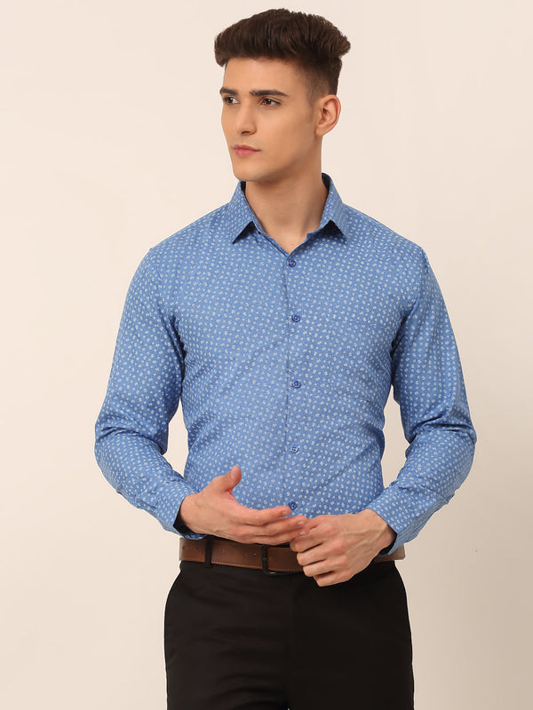 Men Blue Classic Printed Formal Shirt