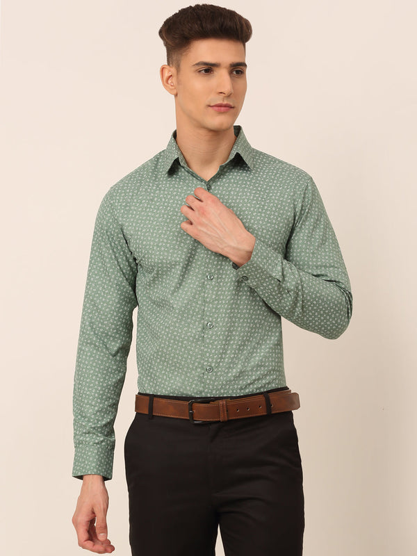 Men Green Classic Printed Formal Shirt