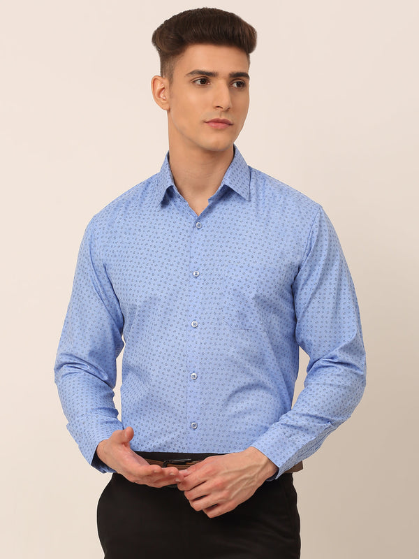 Men's Blue Classic Printed Formal Shirt - Taantav