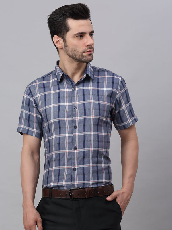 Men's Grey Half Sleeve Checked Formal Shirt