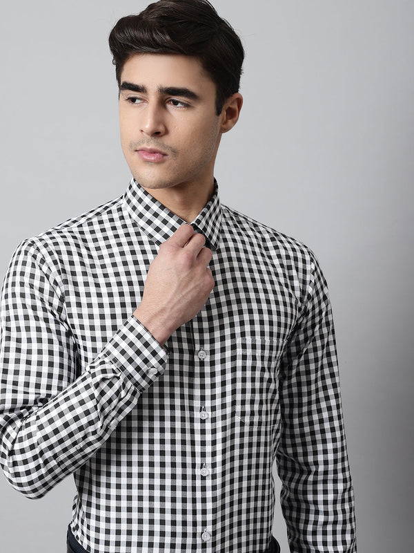 Men's Black Checks Pure Cotton Formal Shirt - Taantav