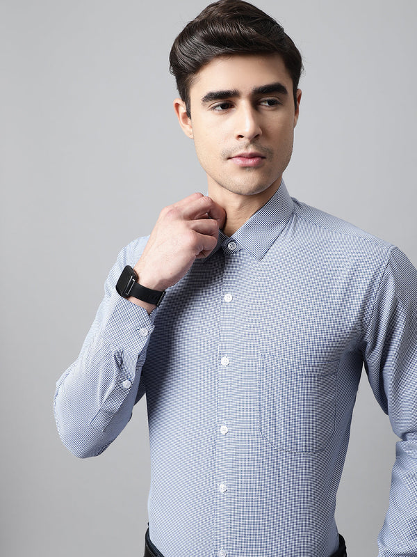 Men's Blue Checks Pure Cotton Formal Shirt - Taantav