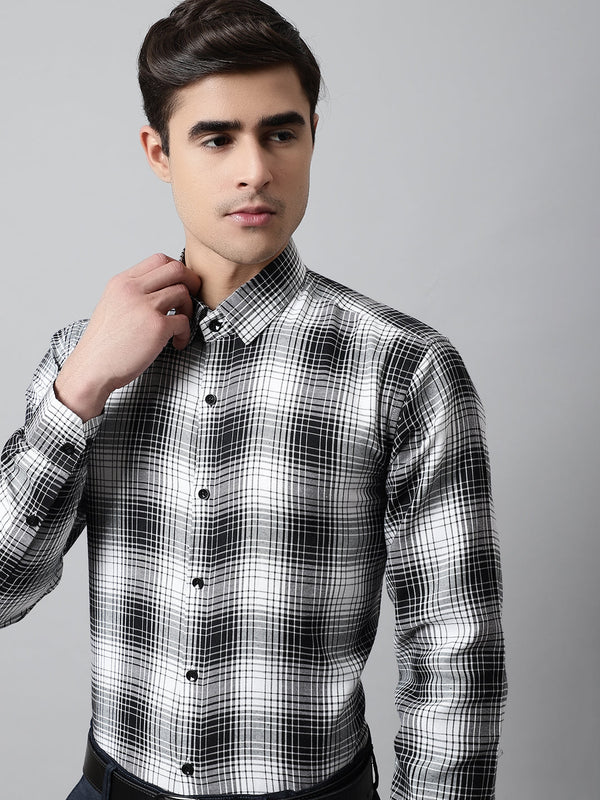 Men's Black Checks Regular Fit Cotton Formal Shirt - Taantav