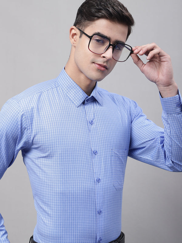 Men Blue Micro Checked Formal Shirt