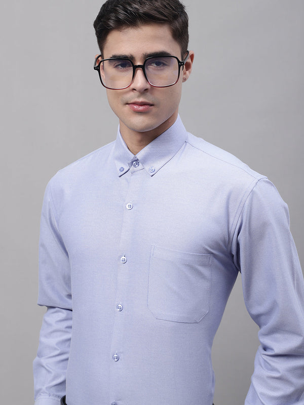 Men's Blue Cotton Solid Formal Shirt