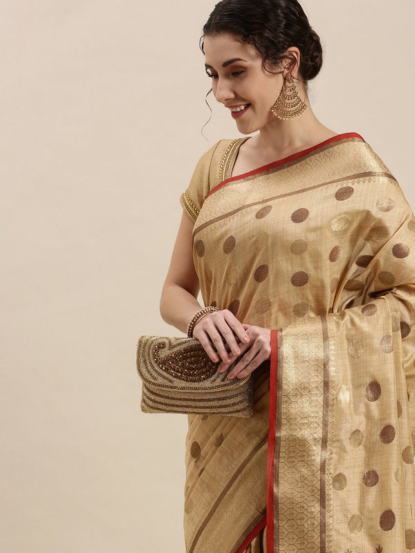 Women's Mustard Cotton Handloom Woven Work Traditional Saree - Sangam Prints